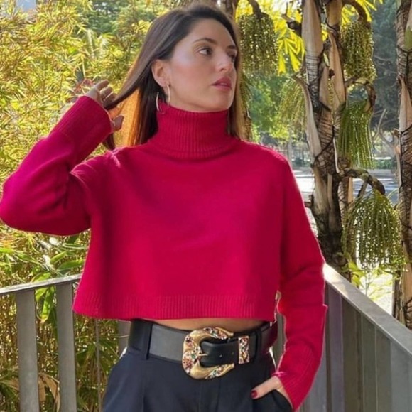 Sweater CARDIGAN Jersey De Cuello Alto ZARA Para Mujer Rayado